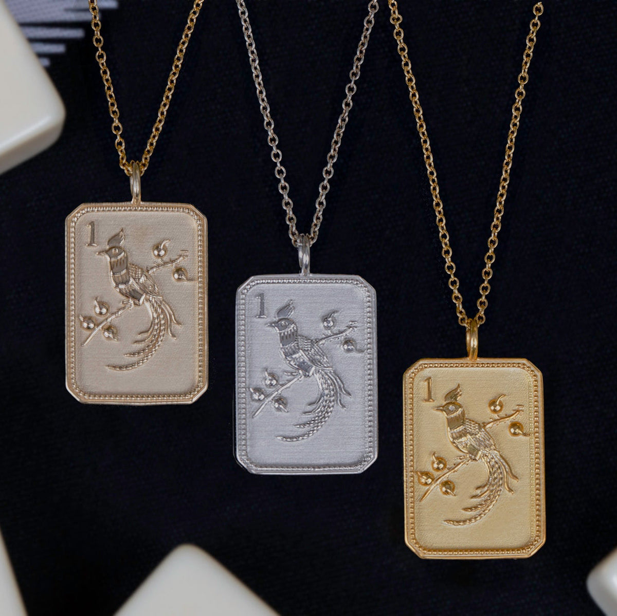 14kt Gold-Plated Mahjong 1 Bam Bird Charm Necklace