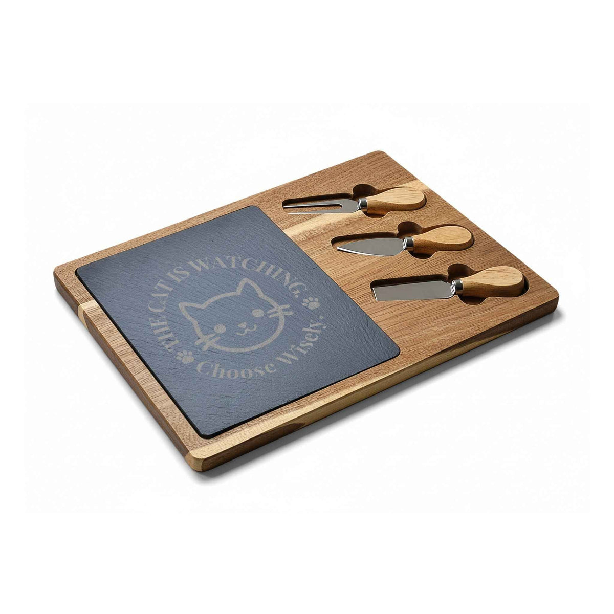 Engraved Cat Charcuterie Board — The Cat Is Watching, Choose Wisely