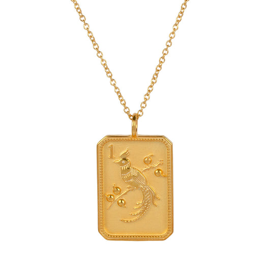 14kt Gold-Plated Mahjong 1 Bam Bird Charm Necklace