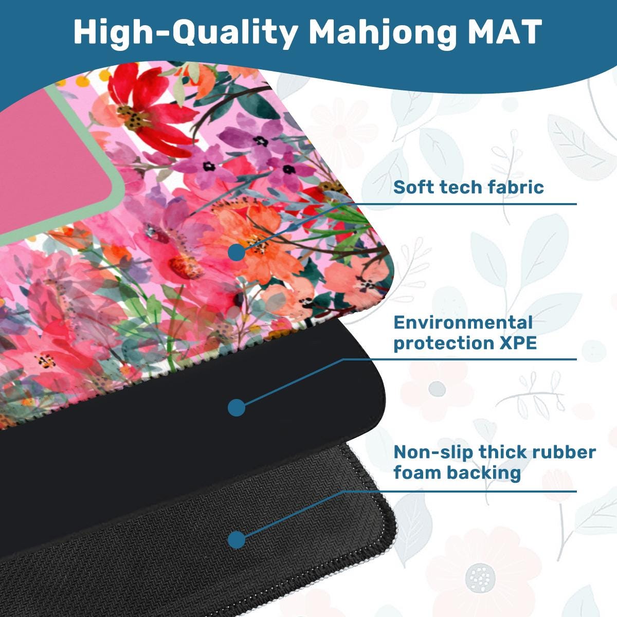 Pink Blooms Mahjong Mat, Neoprene