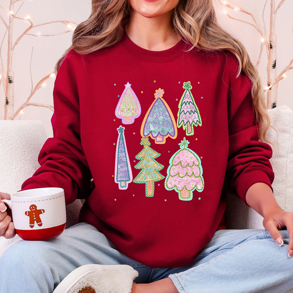 Colorful Christmas Tree Pastels Retro Hand Drawn Vintage Holiday Illustration Sweatshirt