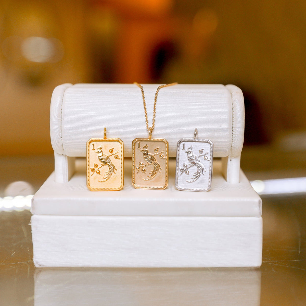 14kt Gold-Plated Mahjong 1 Bam Bird Charm Necklace