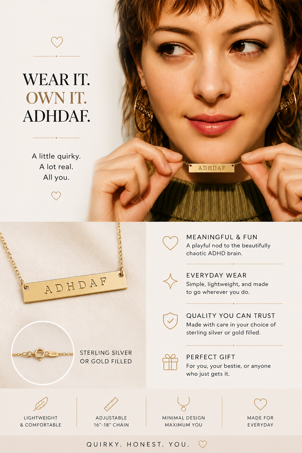 ADHDAF Necklace | Sterling Silver or Gold Filled