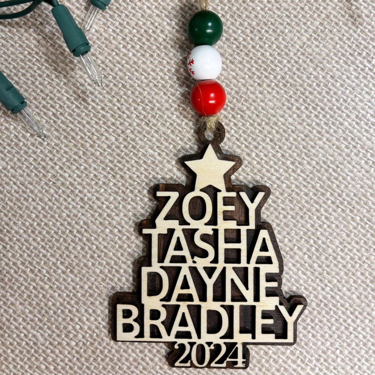 Custom Christmas Ornaments - Personalized Family Name Wood Ornament - Laser Cut Christmas Tree Decoration